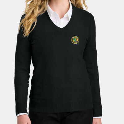 Racine Curling Club Embroidered - Women's Easy Care V Neck Sweater Thumbnail